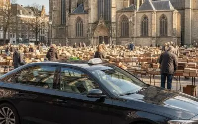 Boeken en platen struinen op markten bij Grote Kerk plein in Den Haag.