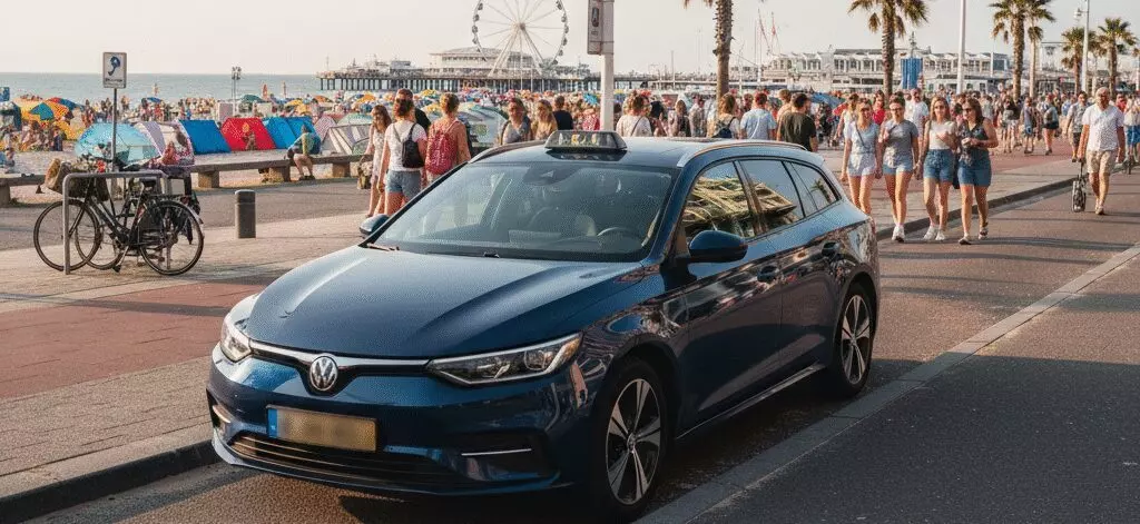 Hoe werkt een taxi reserveren bij drukte aan het strand van Scheveningen?