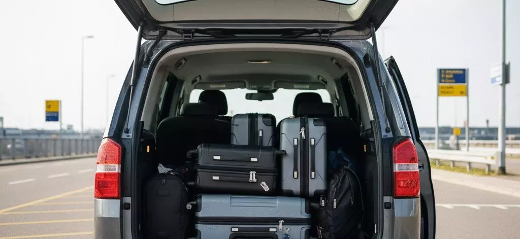 Standaard bagage in de taxi naar Schiphol