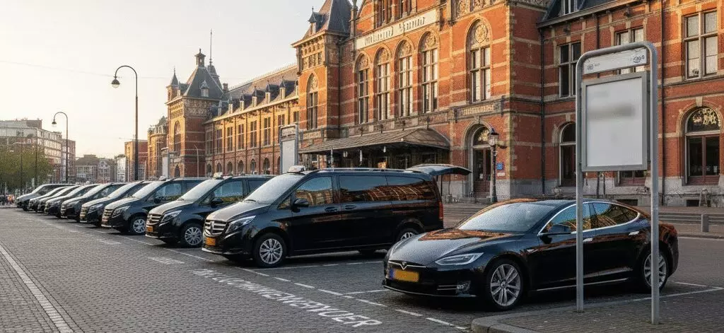 Zoek je antwoord op de vraag: Waar staan taxi’s voor luchthavenvervoer bij Hollands Spoor?